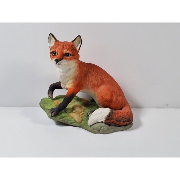 Edward Boehm Porcelain Fox Sculpture 40108 On Rocky Base - Picture 1 of 7